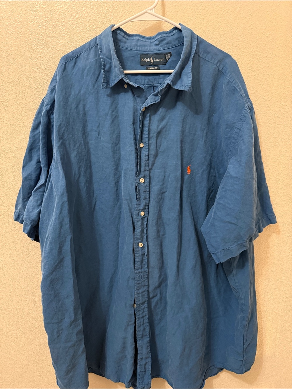 Ralph Lauren Blue Short-Sleeve Button-Down Shirt with Orange Pony